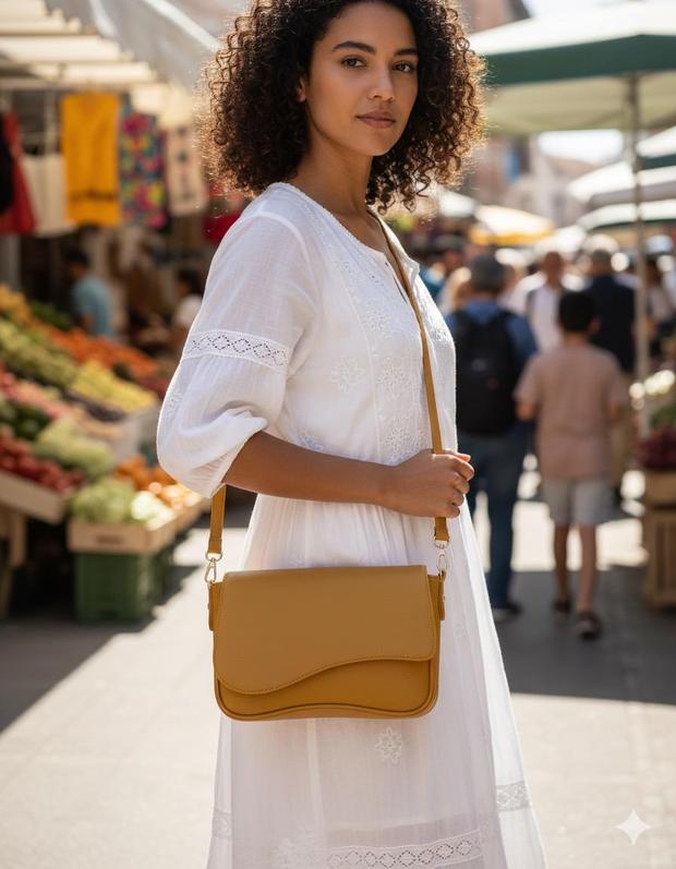 Modelo luciendo una bolsa de Yeyi's Art